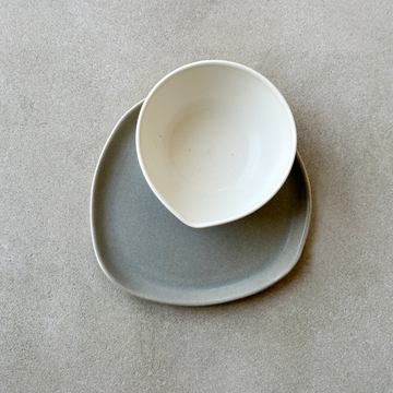 TQD Bowl & Saucer with Indent / Earthstone and White