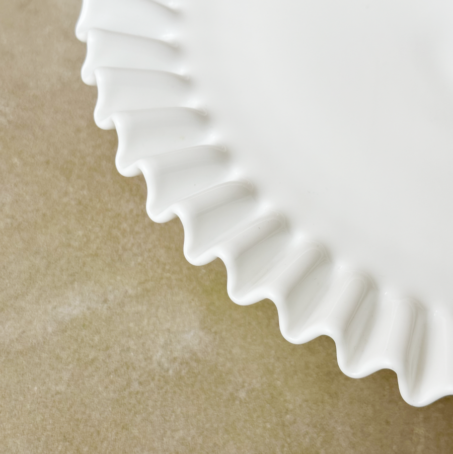 Vintage Milk Glass Ruffle Cake Stand