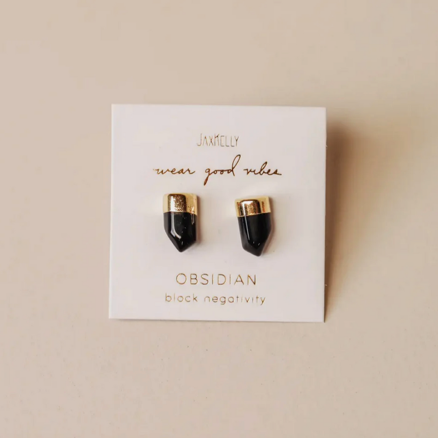 Gold Dip Obsidian Point Earrings