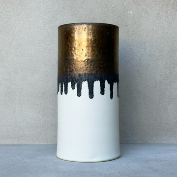 Gold + White Tall Drip Vase