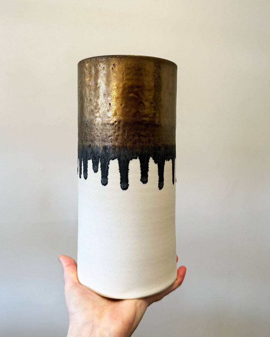 Gold + White Tall Drip Vase