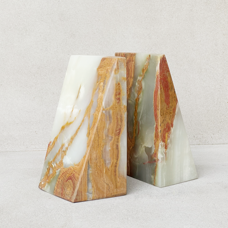 Onyx Marble Wedge Bookend / PAIR