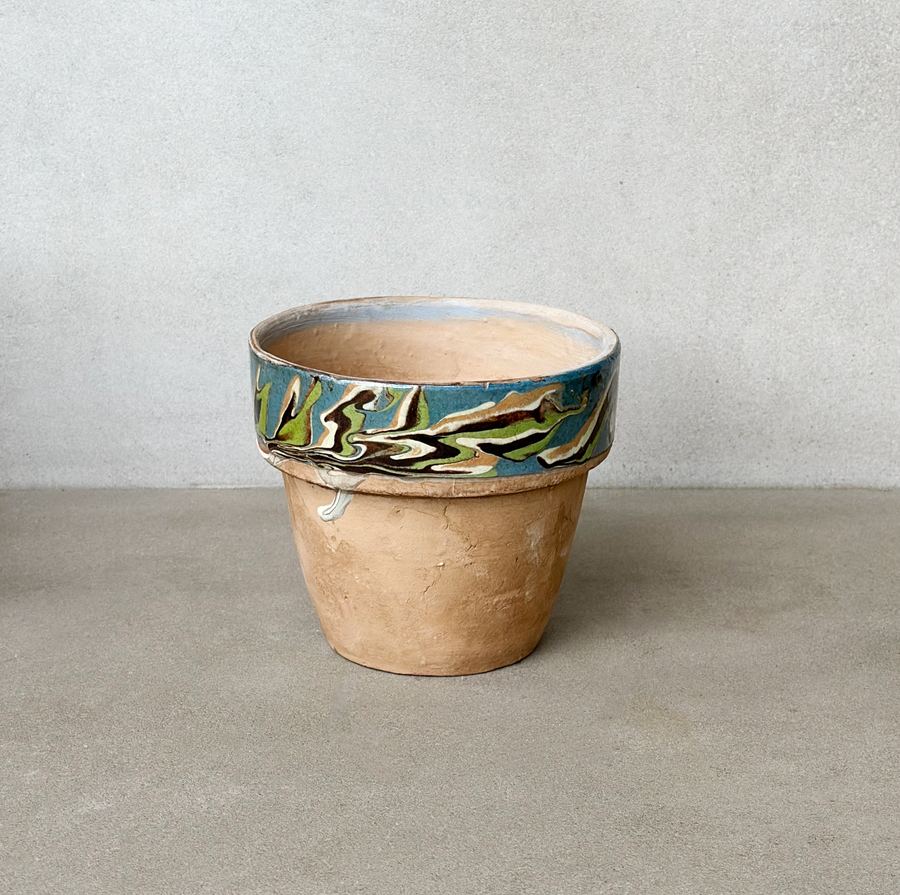 Vintage Marbled Rim Terra Cotta Planter