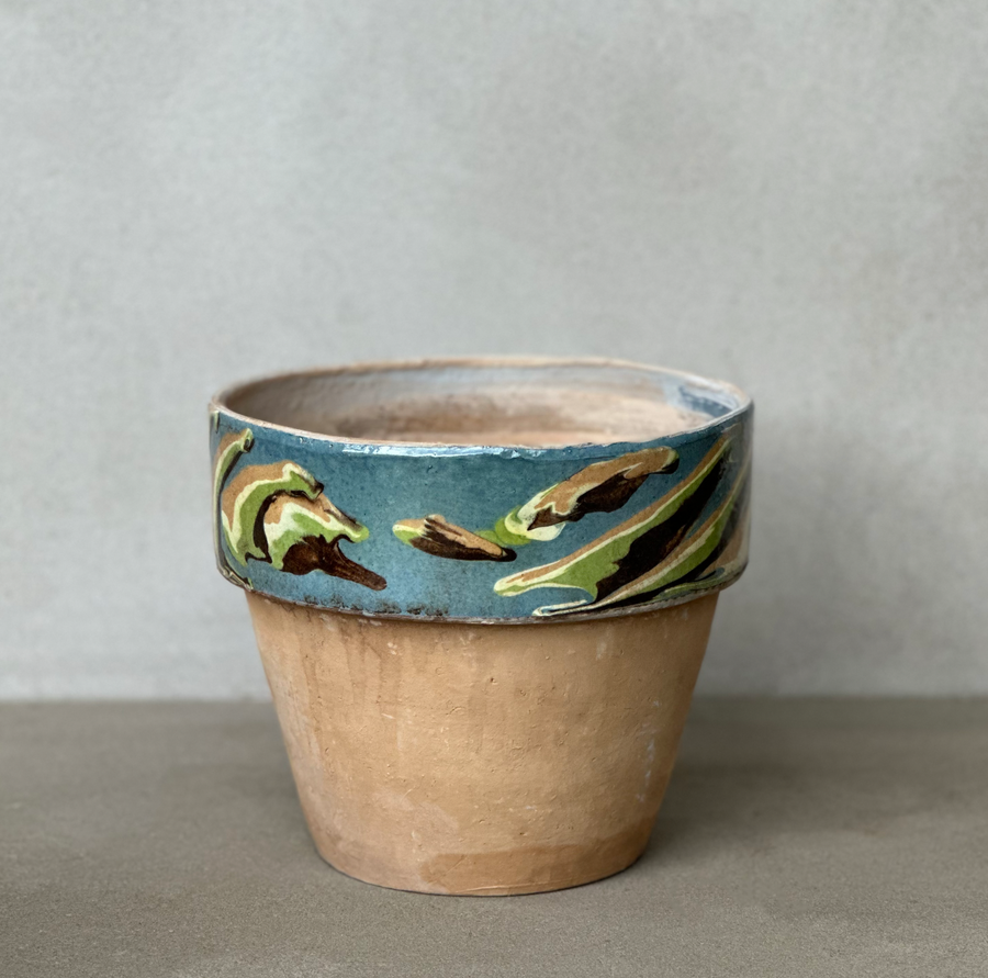 Vintage Marbled Rim Terra Cotta Planter