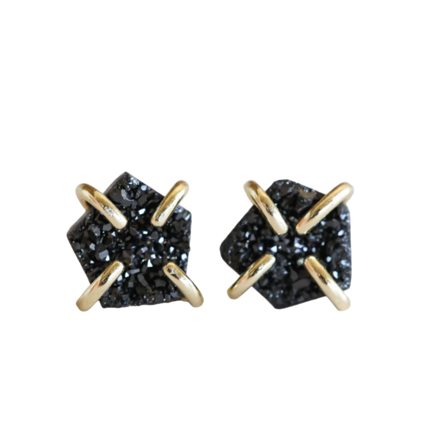 Black Druzy Prong Earrings