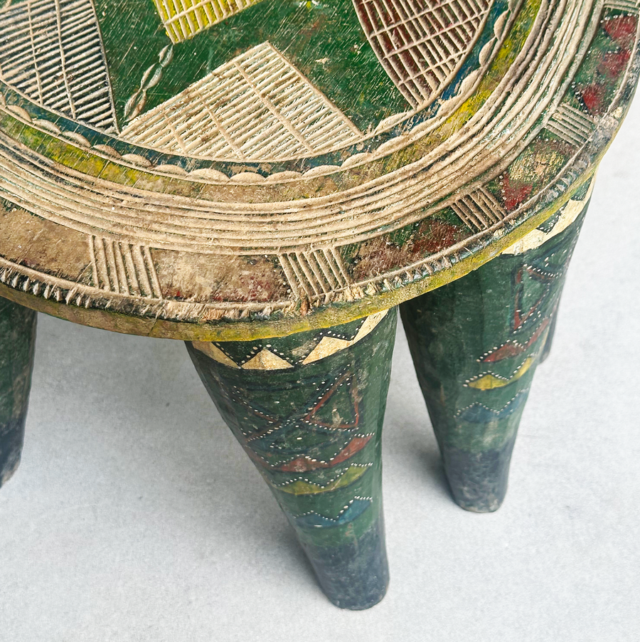 Vintage African Green Nupe Stool