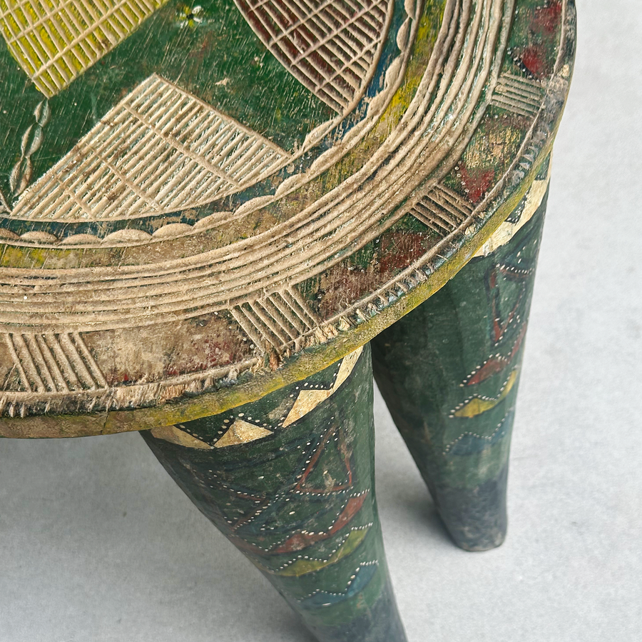 Vintage African Green Nupe Stool