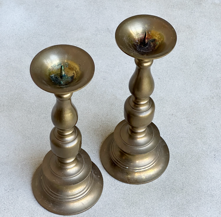 Vintage Darkened Brass Candlesticks / Set 2