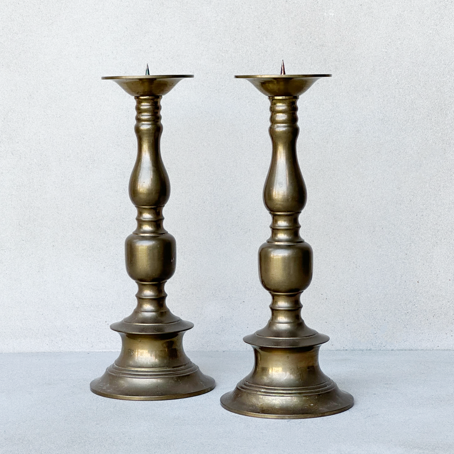 Vintage Darkened Brass Candlesticks / Set 2