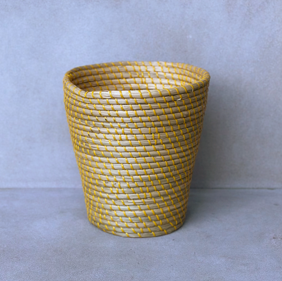 Woven Waste Basket / Yellow