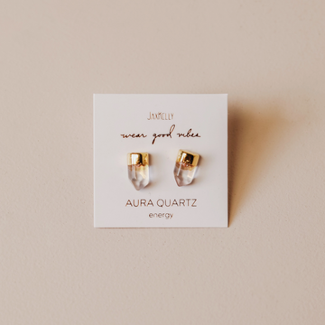 Gold Dip Aura Quartz Point Earrings