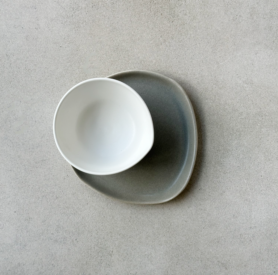 TQD Bowl & Saucer with Indent / Earthstone and White