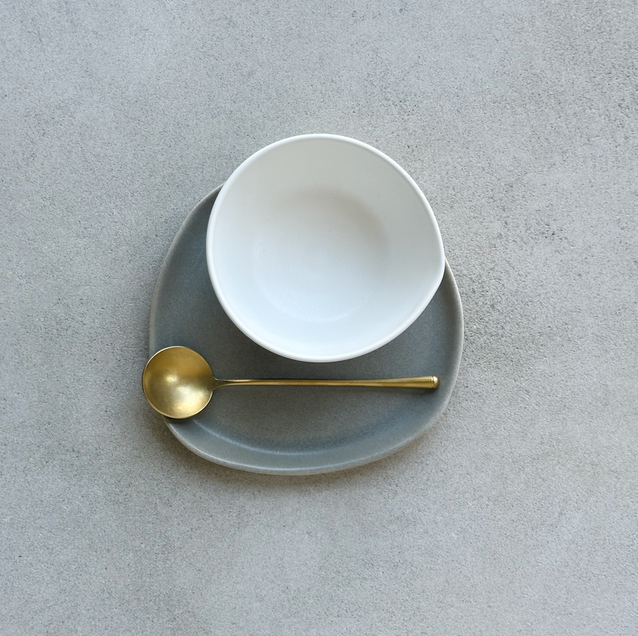 TQD Bowl & Saucer with Indent / Earthstone and White