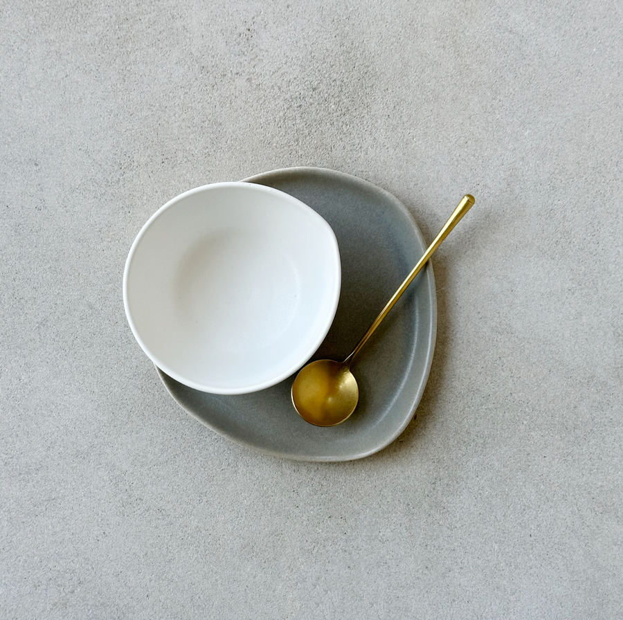 TQD Bowl & Saucer with Indent / Earthstone and White