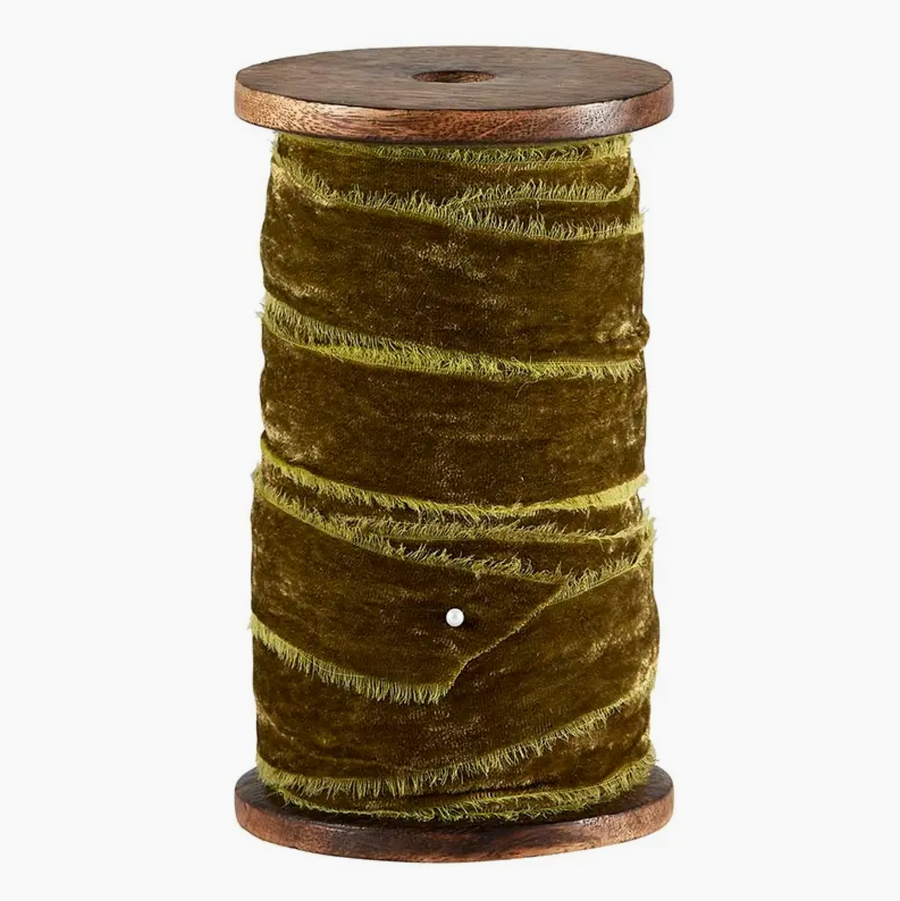 Frayed Olive Velvet Ribbon/ 10YDS