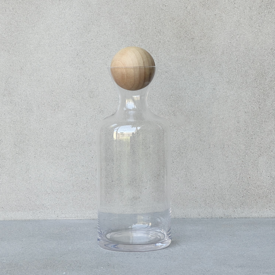 Glass Decanter w/Wood Ball Lid