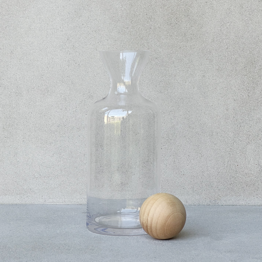 Glass Decanter w/Wood Ball Lid