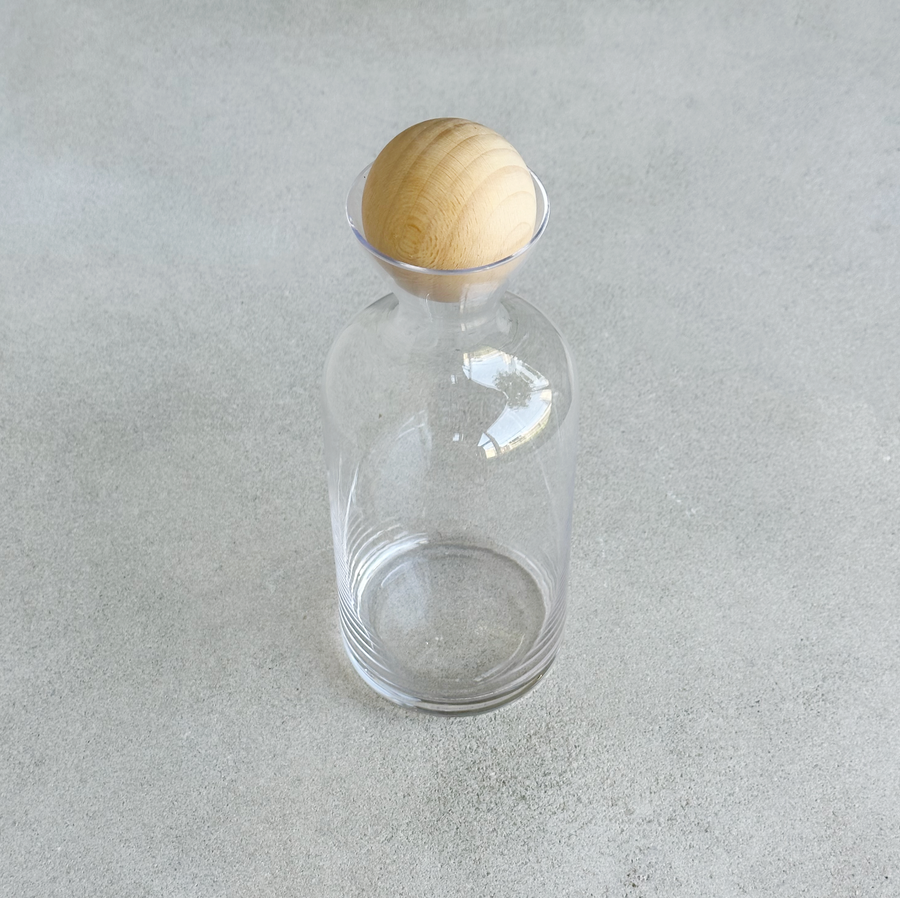 Glass Decanter w/Wood Ball Lid