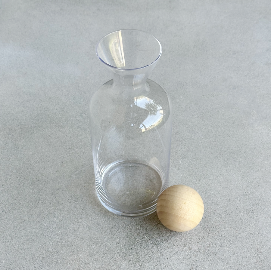 Glass Decanter w/Wood Ball Lid