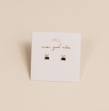 Double Stud Stack - Sapphire - Gold Earrings