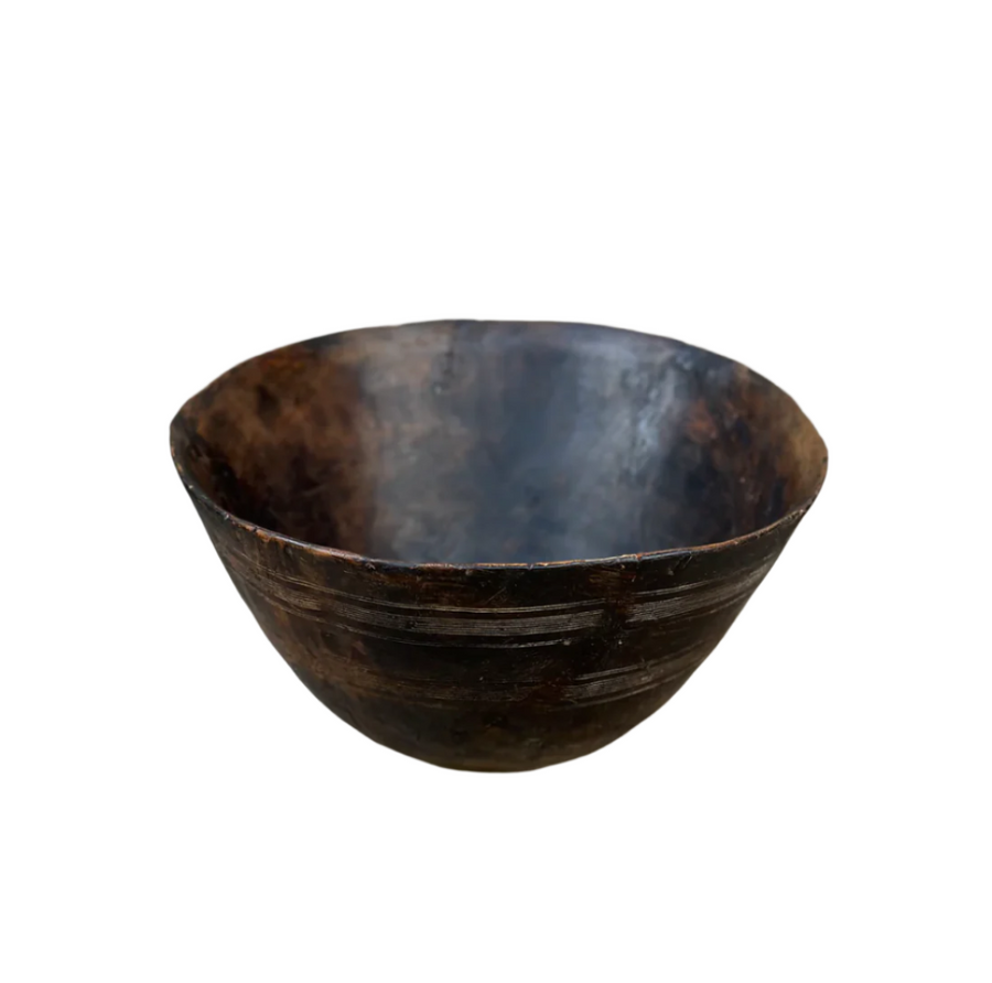 African Hausa Engraved Wooden Bowl / Large