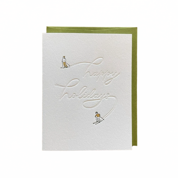 Happy Holidays Skiers Letterpress Card