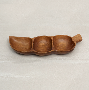 Vintage Wood 3 bowl Peapod Tray