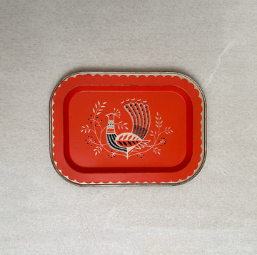 Vintage MCM Mini Rectangular Metal Peacock Tray