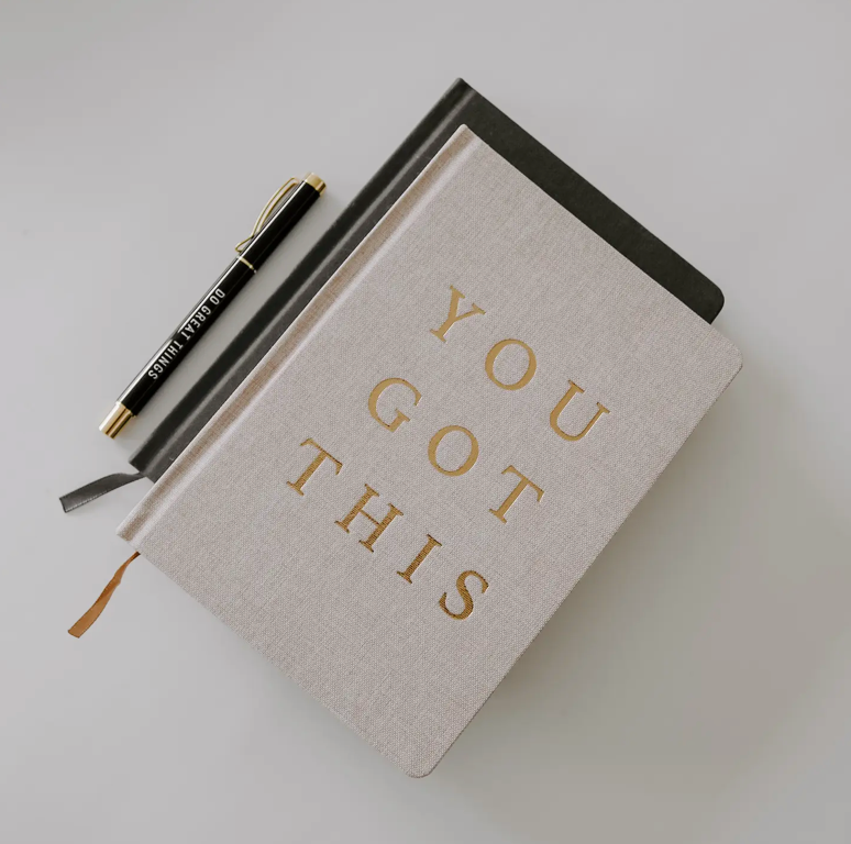 You Got This - Tan and Gold Foil Fabric Journal