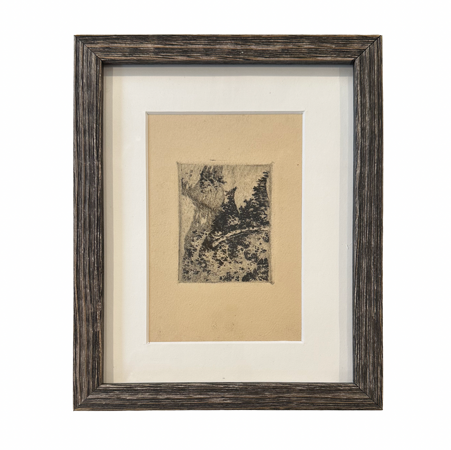 Wood Frame Vintage Etching