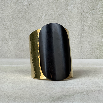 Brass hammered Tahiti Cuff with blackened wood